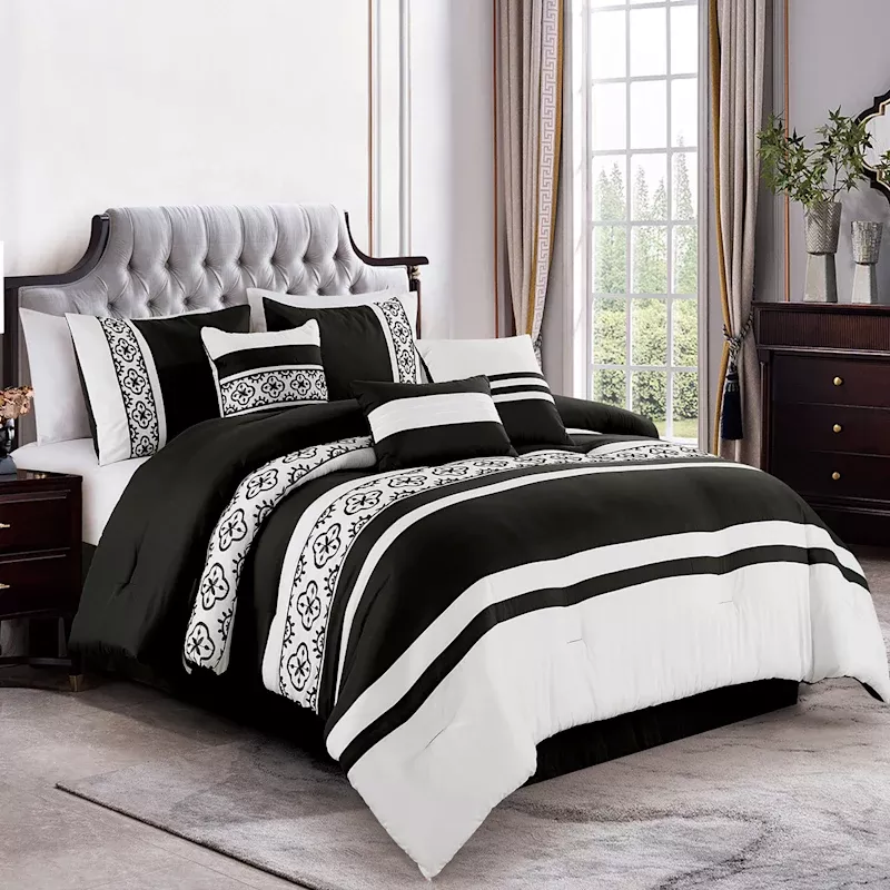 7-Piece Berat Black & White Comforter Set, King