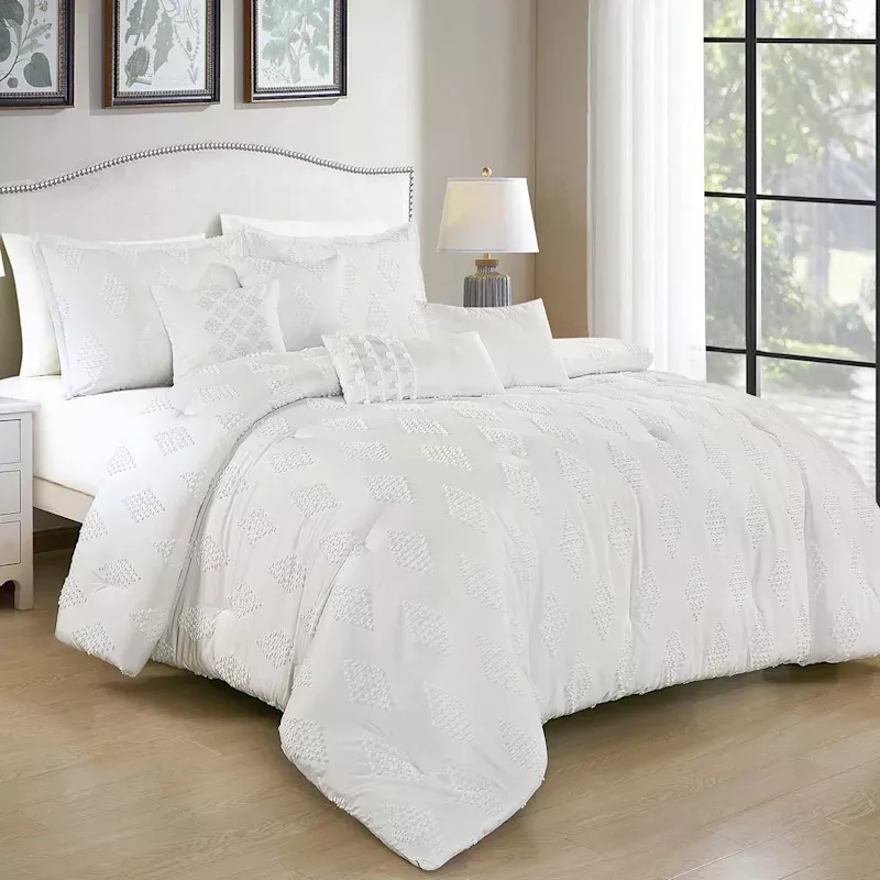 7-Piece Eleanor White Comforter Set, Queen