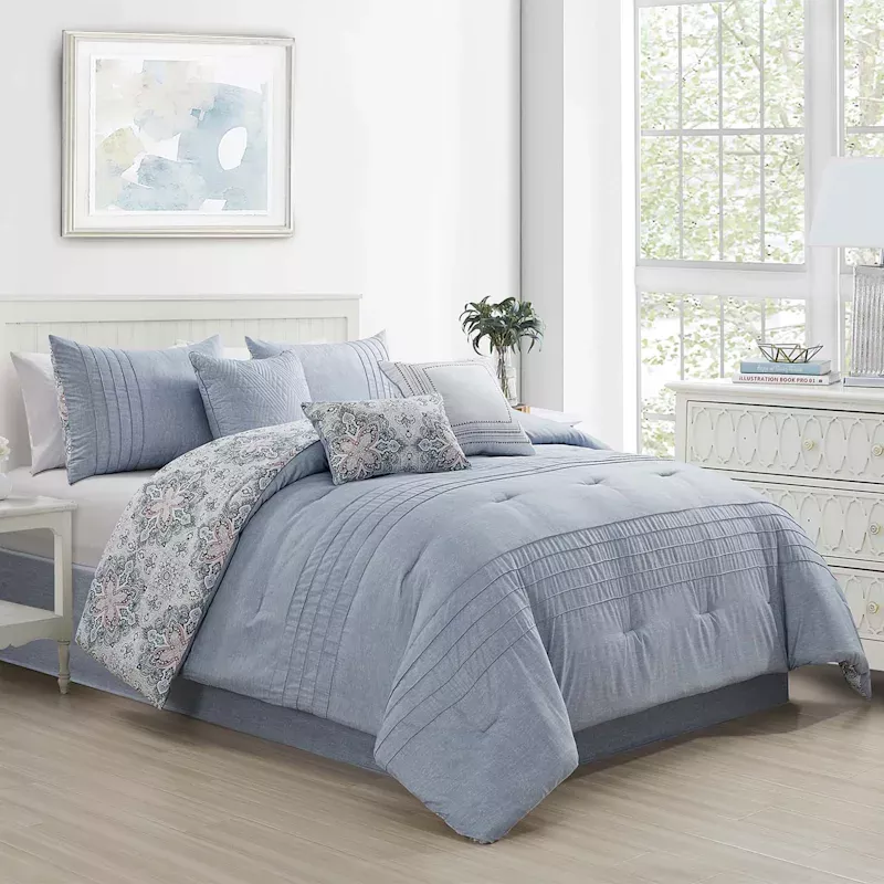 7-Piece Ivey Blue Comforter Set, King