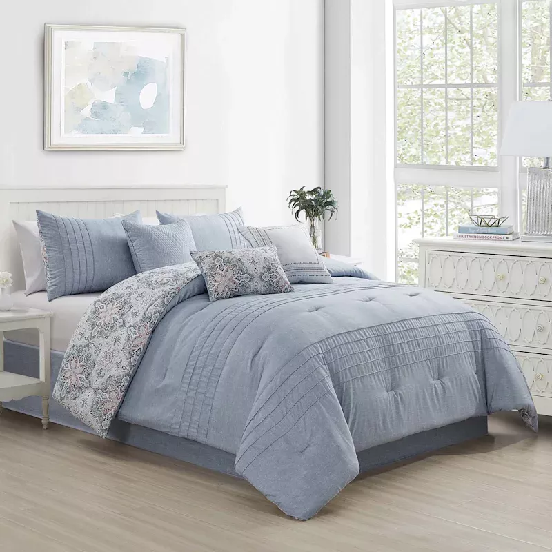 7-Piece Ivey Blue Comforter Set, Queen