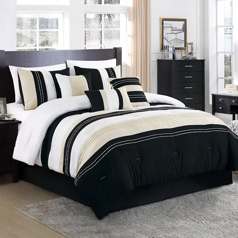 7-Piece Jasper Multicolor Striped Comforter Set, King