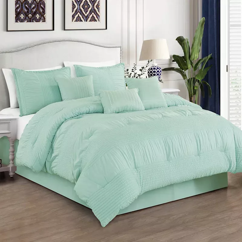 7-Piece Mariah Blue Comforter Set, Queen
