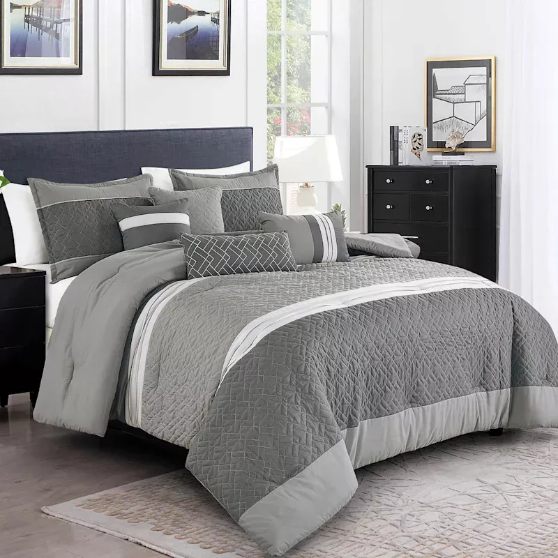 7-Piece Parker Grey Striped Comforter Set, King
