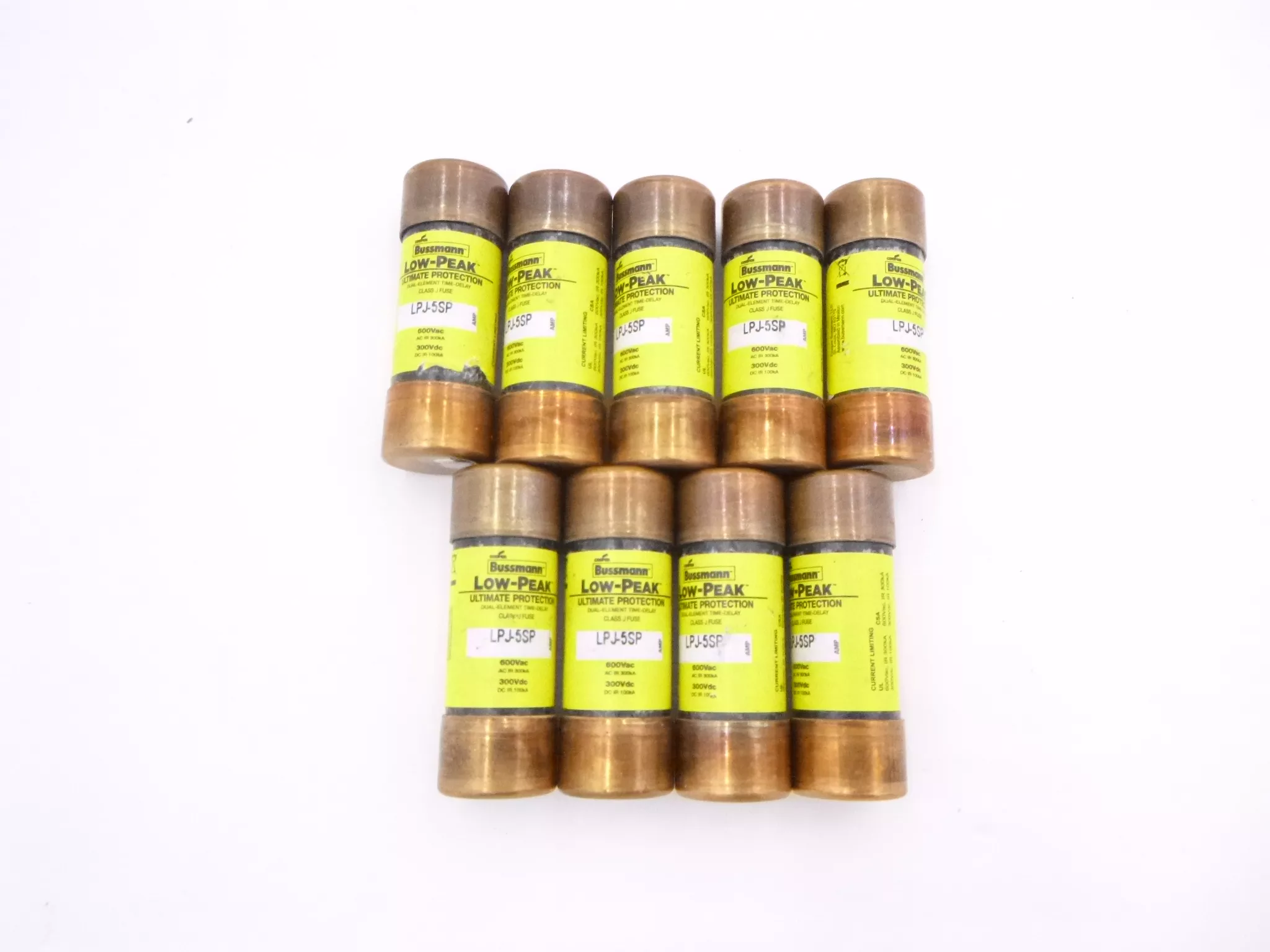 9 Pack Bussmann LPJ-5SP 5-Amp Fuse Low-Peak Class J 600Vac 300Vdc Copper