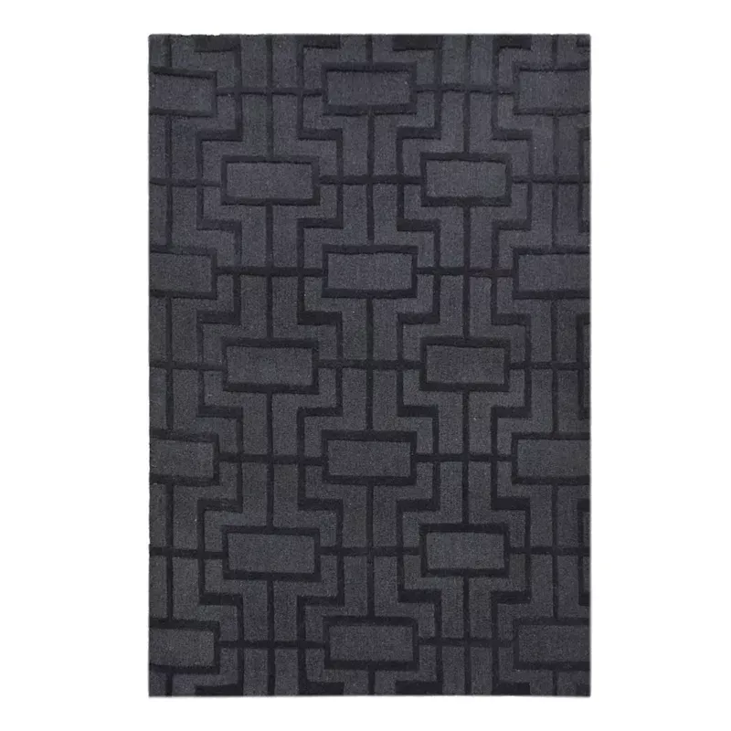(A481) Black Geometric Line Area Rug, 5x7