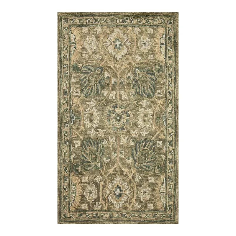 (A496) Victoria Sage Floral Hooked Accent Rug, 3x5