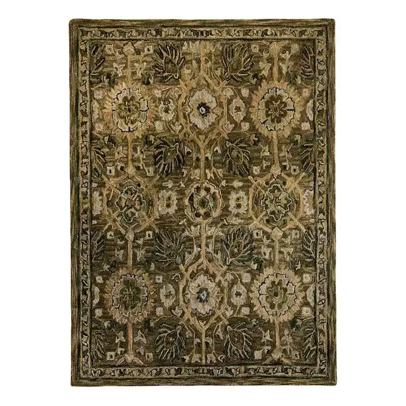 (A496) Victoria Sage Floral Hooked Area Rug, 5x7