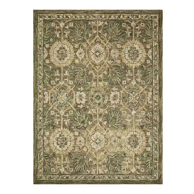 (A496) Victoria Sage Floral Hooked Area Rug, 8x10