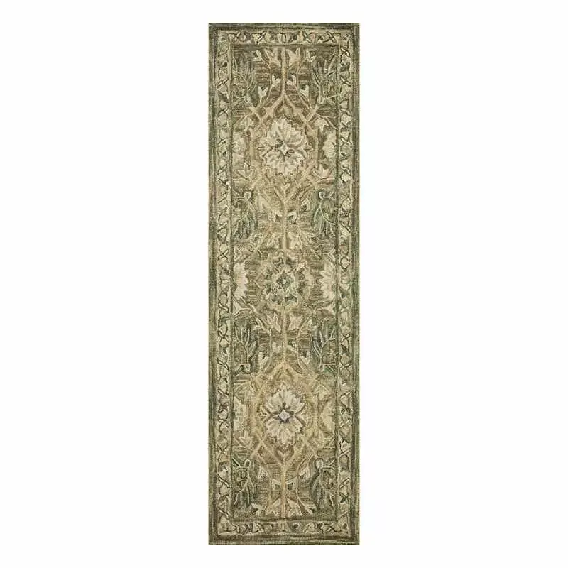 (A496) Victoria Sage Floral Hooked Runner, 2x7