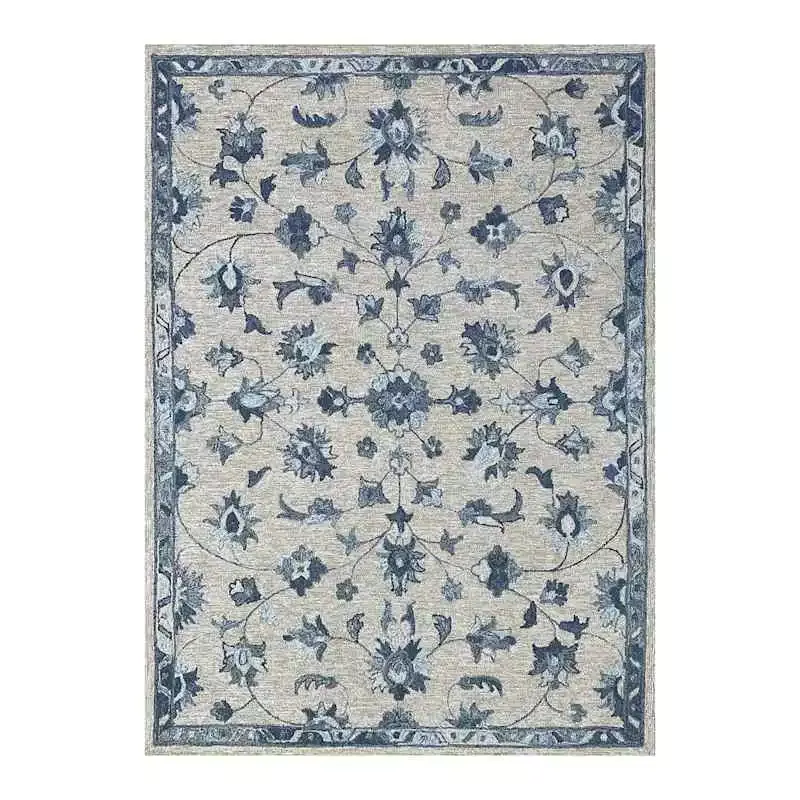 (A502) Tacoma Blue Floral Hooked Area Rug, 5x7