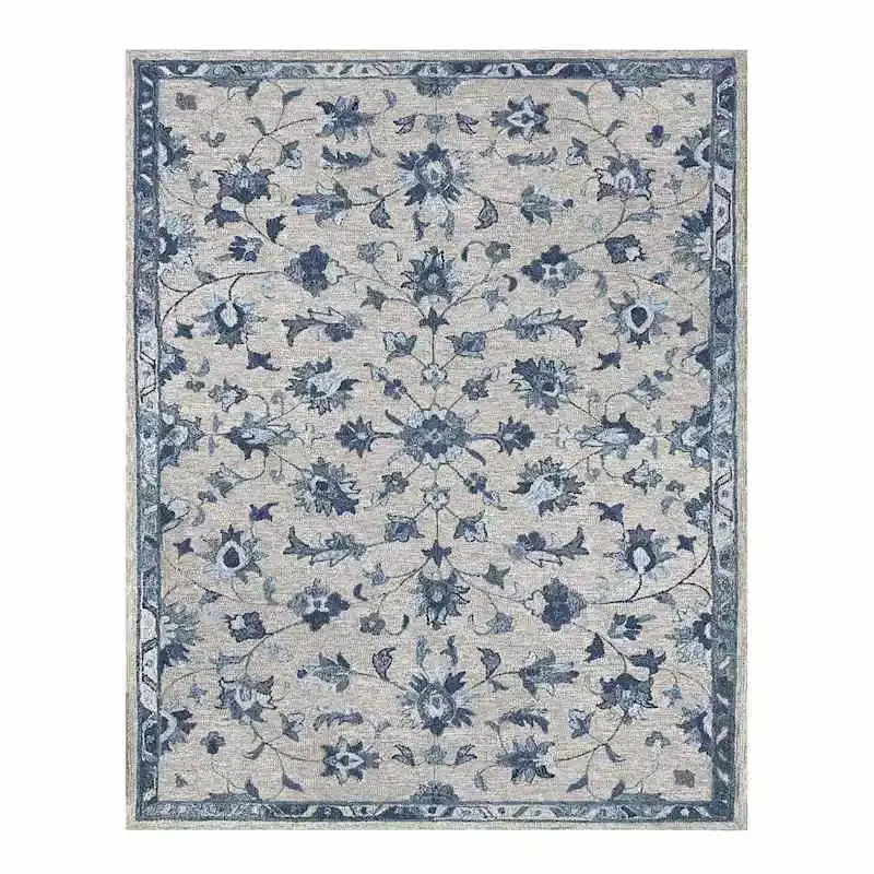 (A502) Tacoma Blue Floral Hooked Area Rug, 8x10