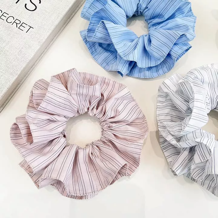 Adorro - Striped Pinstripe Ruffle Mega Scrunchies