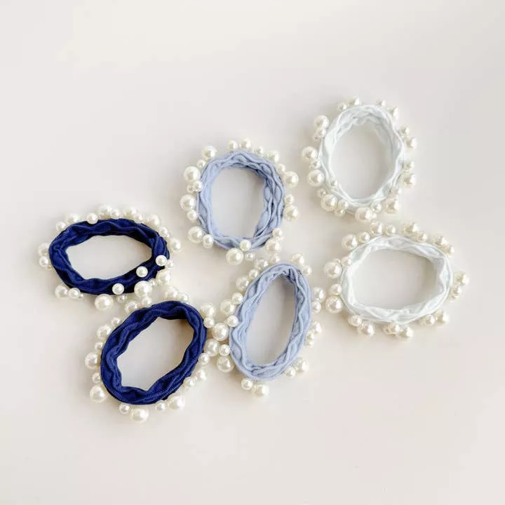 Adorro - Textured Seamless Pearl Hair Tie Set, Coastal
