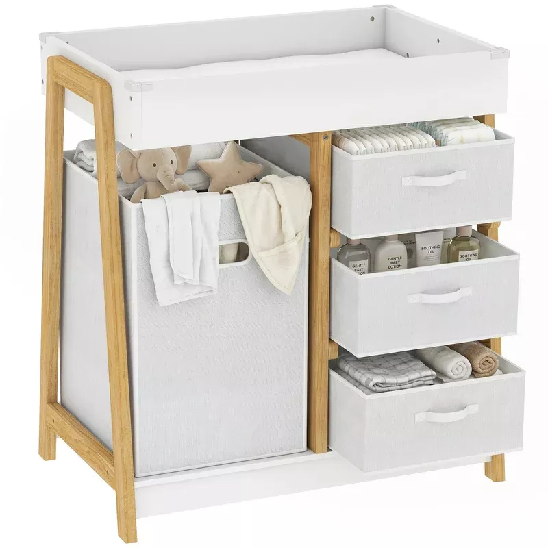 AIYAPLAY Baby Changing Table With 3 Drawers Basket Waterproof Pad