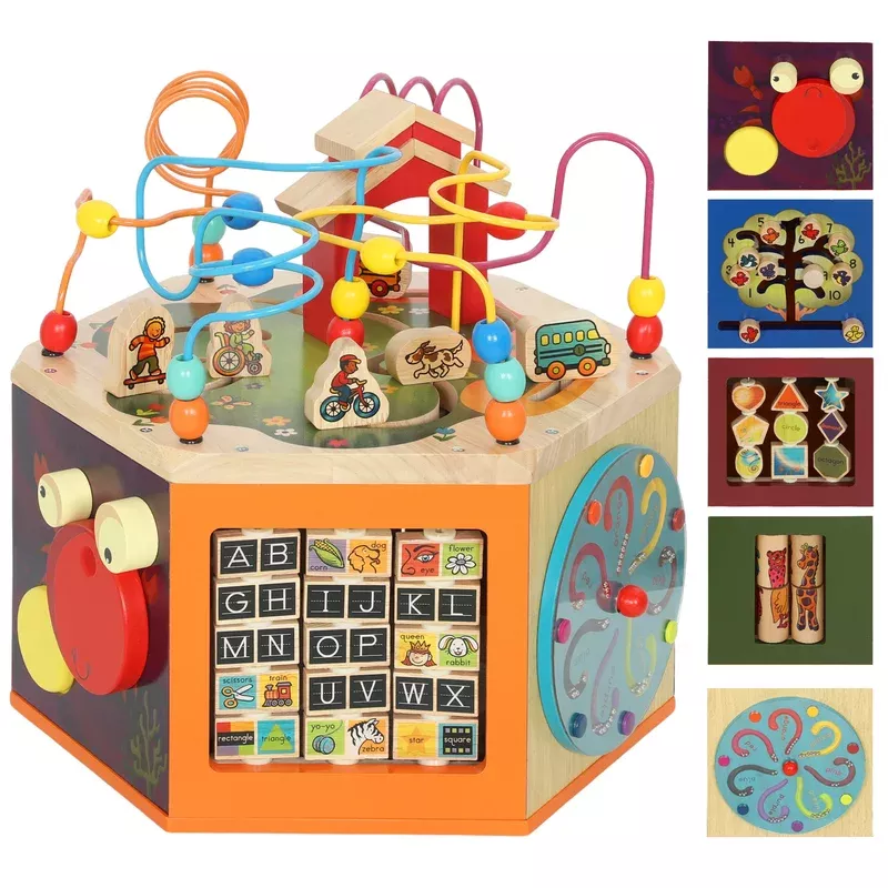AIYAPLAY Wooden Activity Cube 8 In 1 Baby Activity Cube Toys For 18m+
