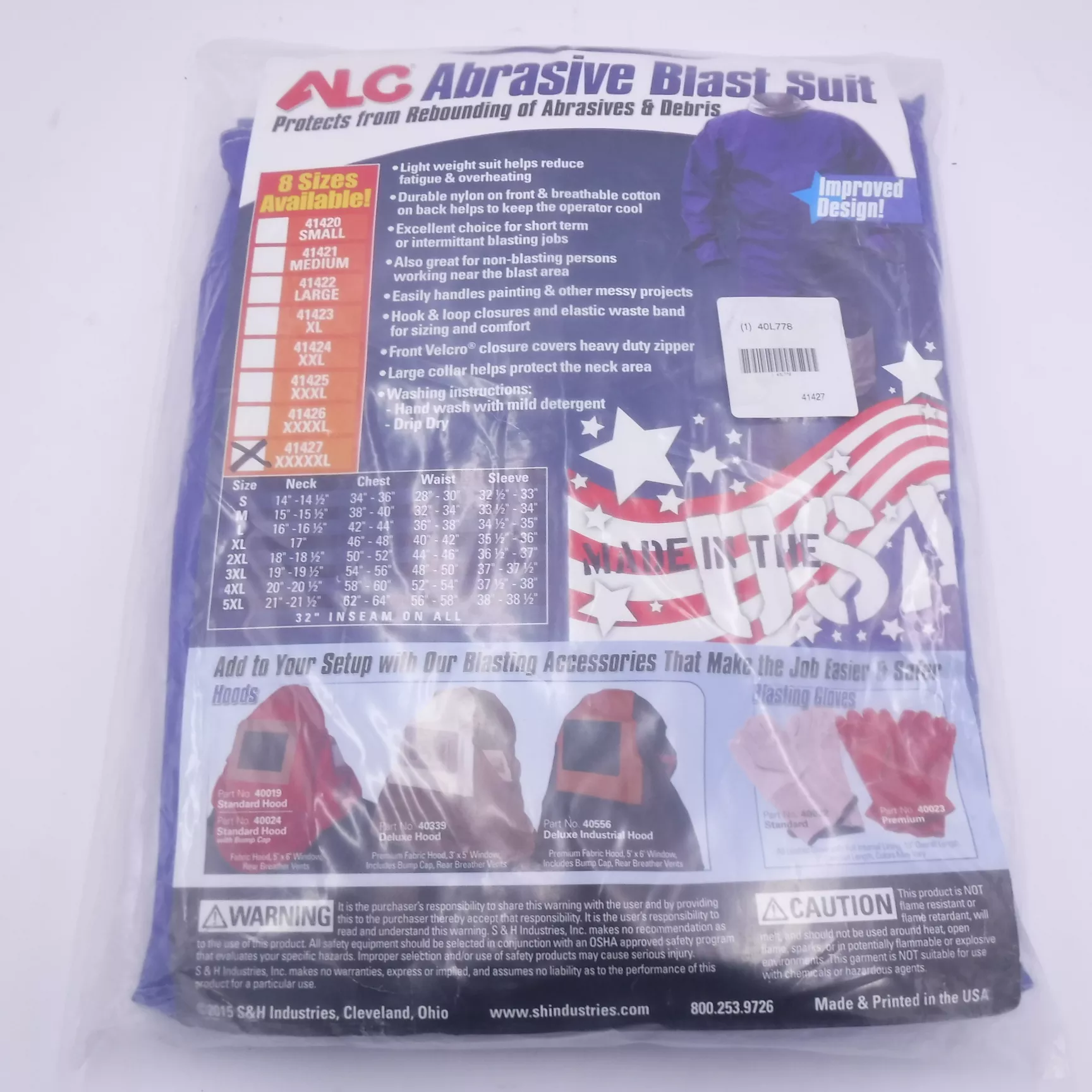 ALC Nylon/Cotton Abrasive Blasting Suit In Blue Mens 5XL