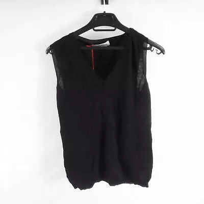 Alexander McQueen Top Womens Extra Fine Merino Wool Black Sleeveless V-Neck Sz M