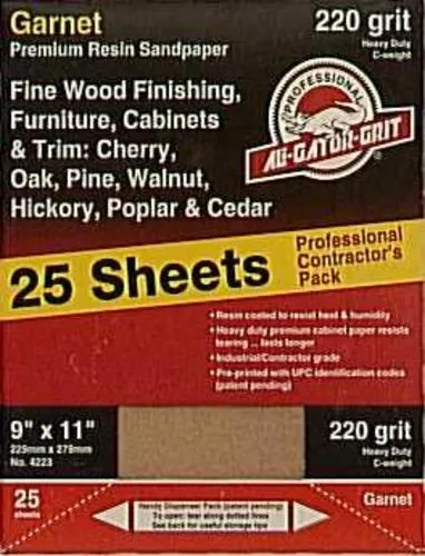 Ali Industries 4223 Resin Garnet Sanding Sheets 9"X11", 220C Grit
