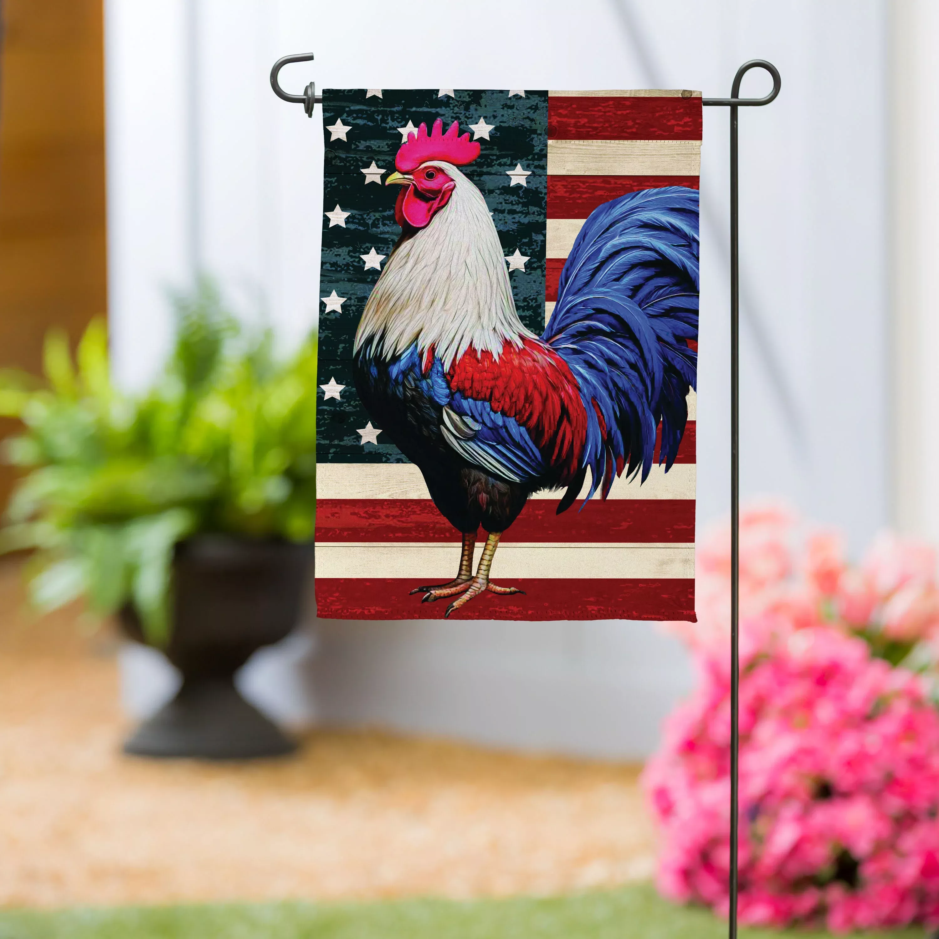 All American Rooster Suede Garden Flag