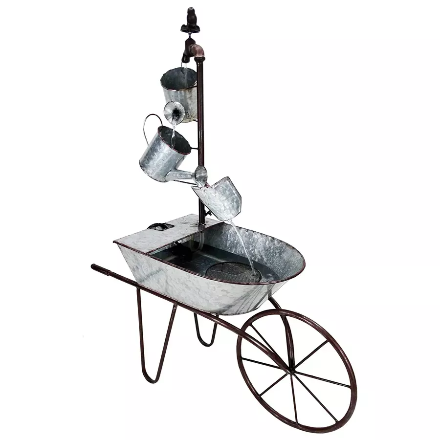 Alpine 36" Wheelbarrow & Watering Can Fountain
