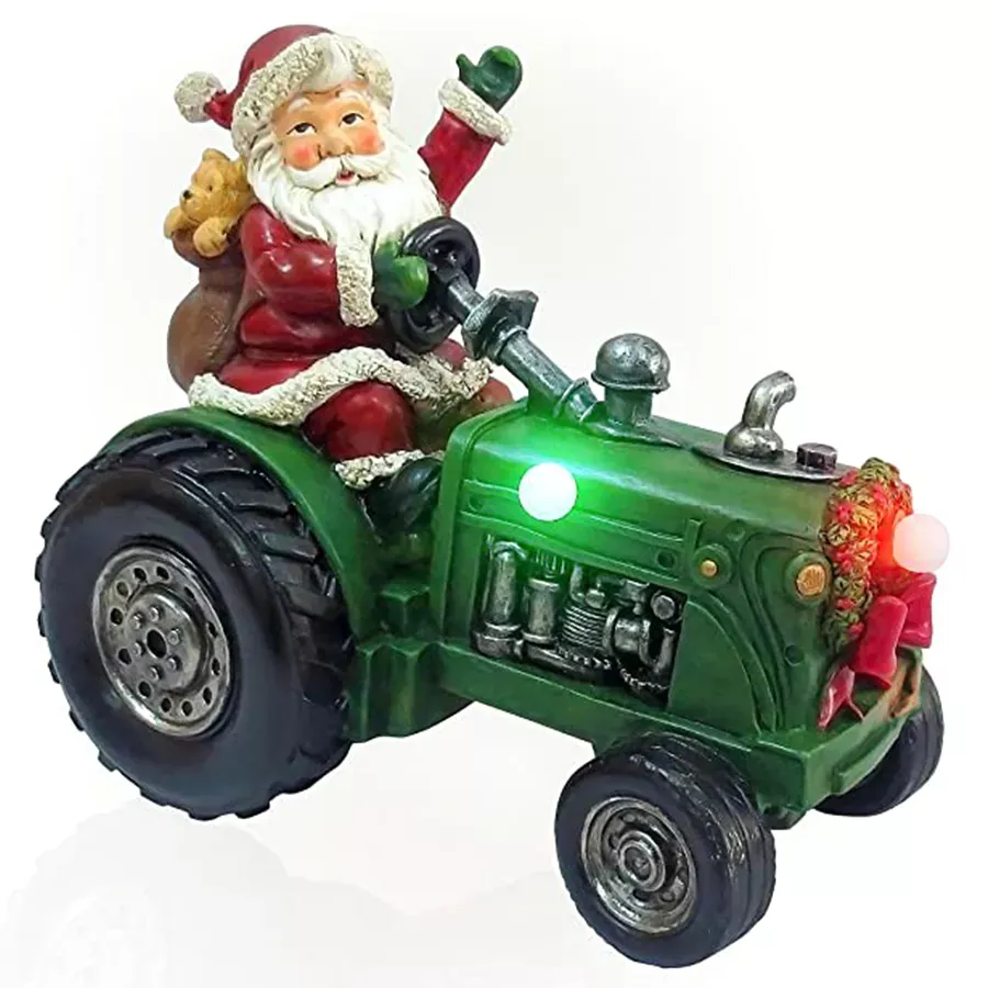 Alpine Santa on Tractor Décor with Color_x005F_x000D_Changing LED Lights