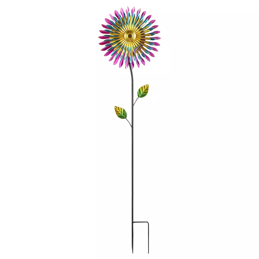 Alpine Triple Metal Daisy Wind Spinner Garden Stake