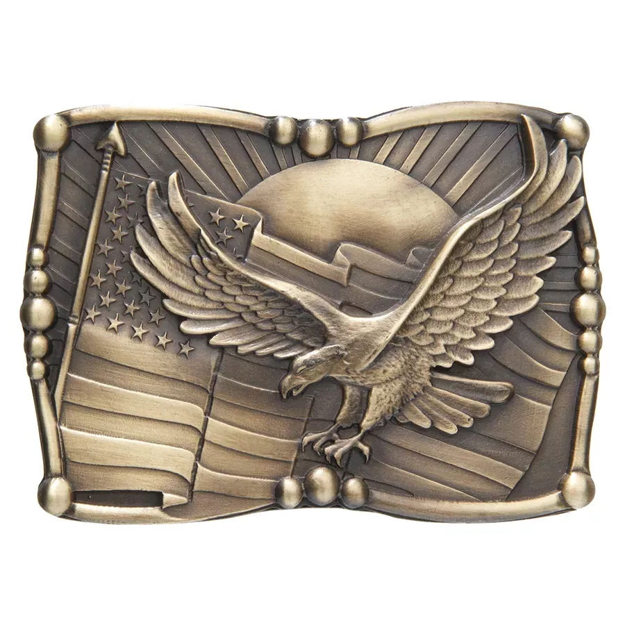 AndWest Sculpted American Flag Buckle - Antique Brass