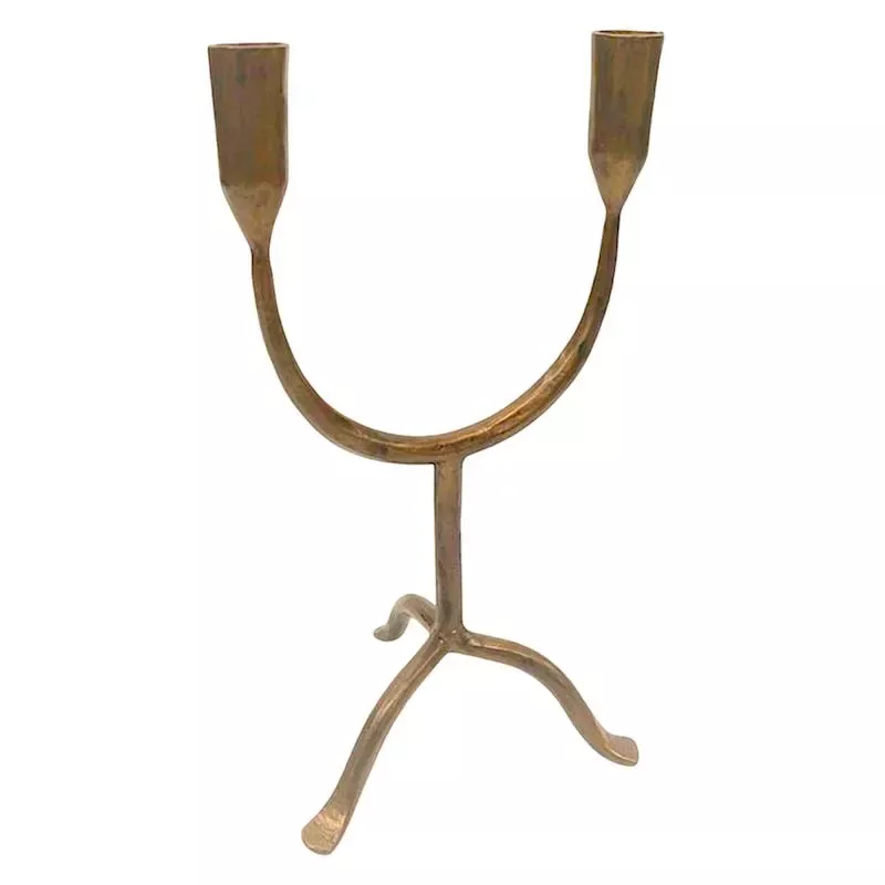 Antique Brass Double Taper Candle Holder, 12"