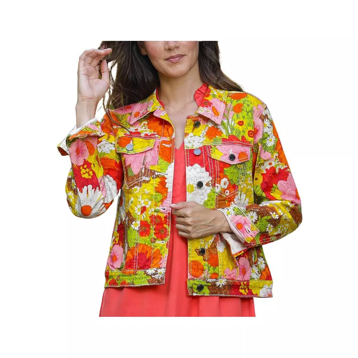 APNY Apparel Women's Floral Printed Denim Jacket