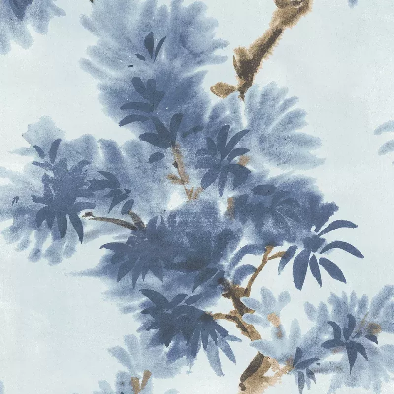 Aralia Ink Blue Wallpaper