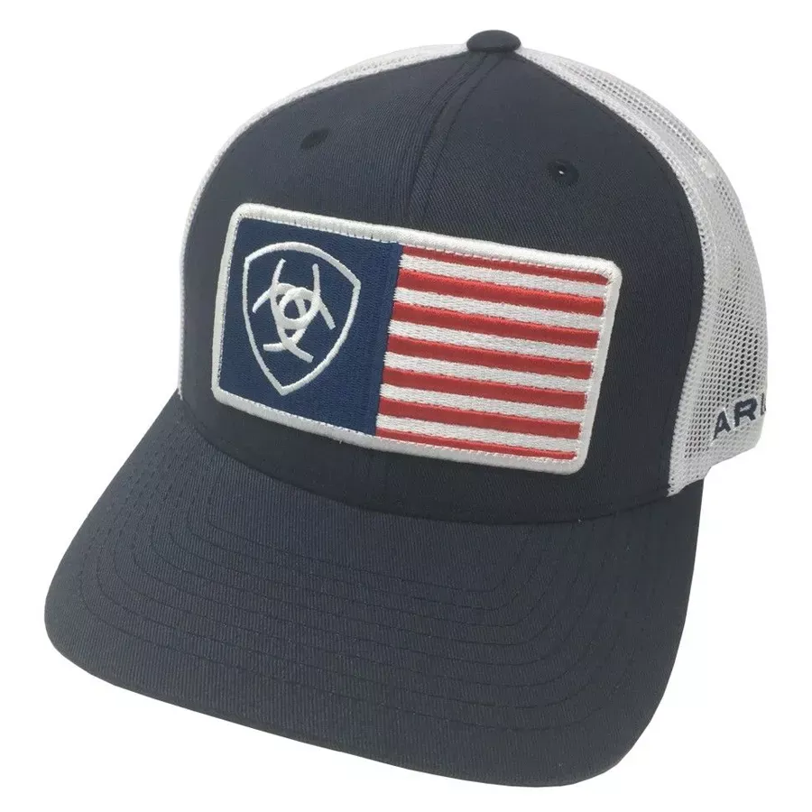 Ariat Men's USA Flag Patch Mesh Snapback Cap - Navy Blue