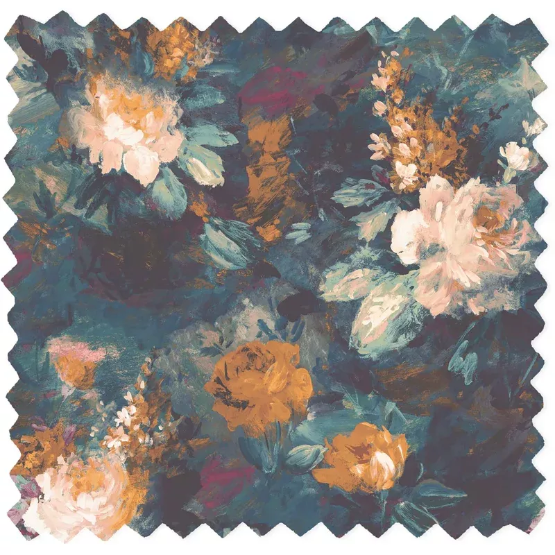 Ava Marika Teal/Orange Velvet Fabric