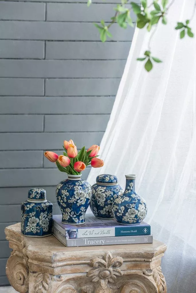 A & B Home - Blue & White Ceramic Vase