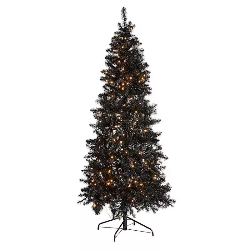 (B28) Pre-Lit Black Fir Tree, 7'