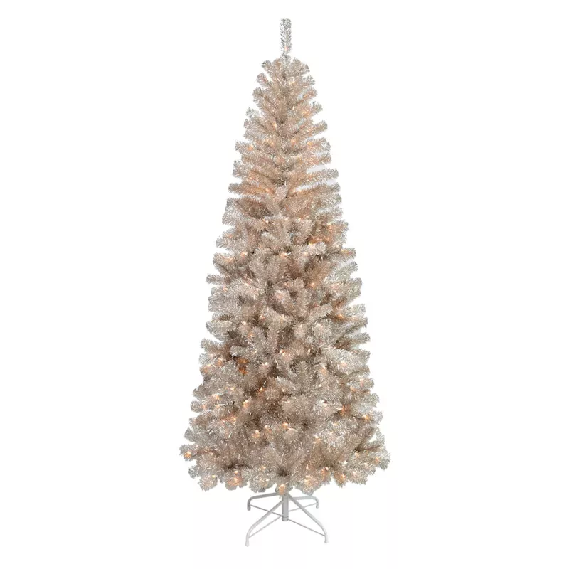 (B29) Pre-Lit Champagne Tinsel Tree, 7'