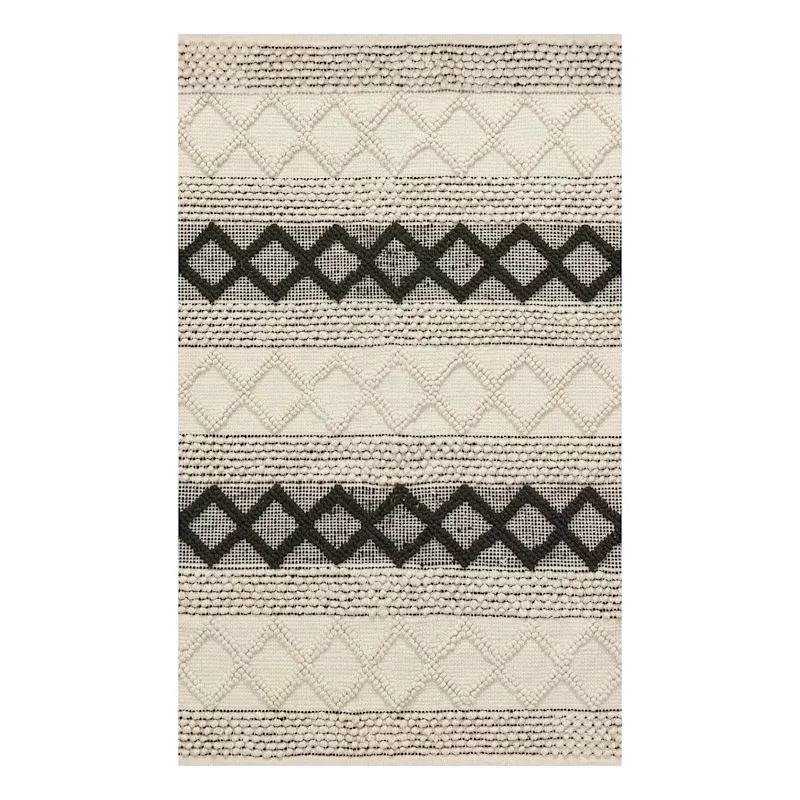(B673) Noah Black & White Woven Accent Rug, 3x5
