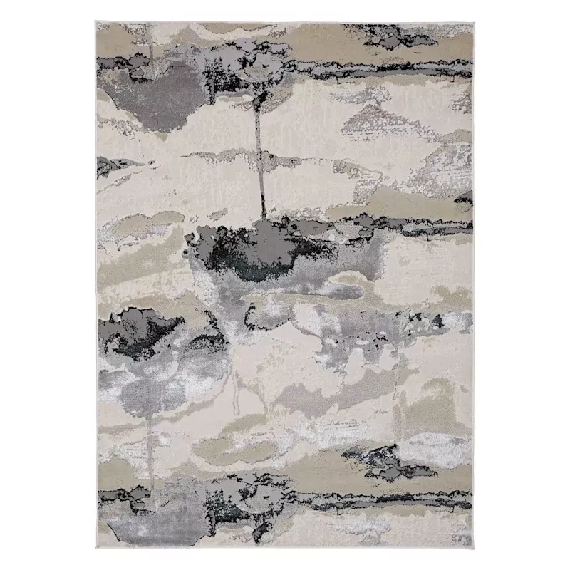 (B757) Miramar Ivory Abstract Area Rug, 5x7