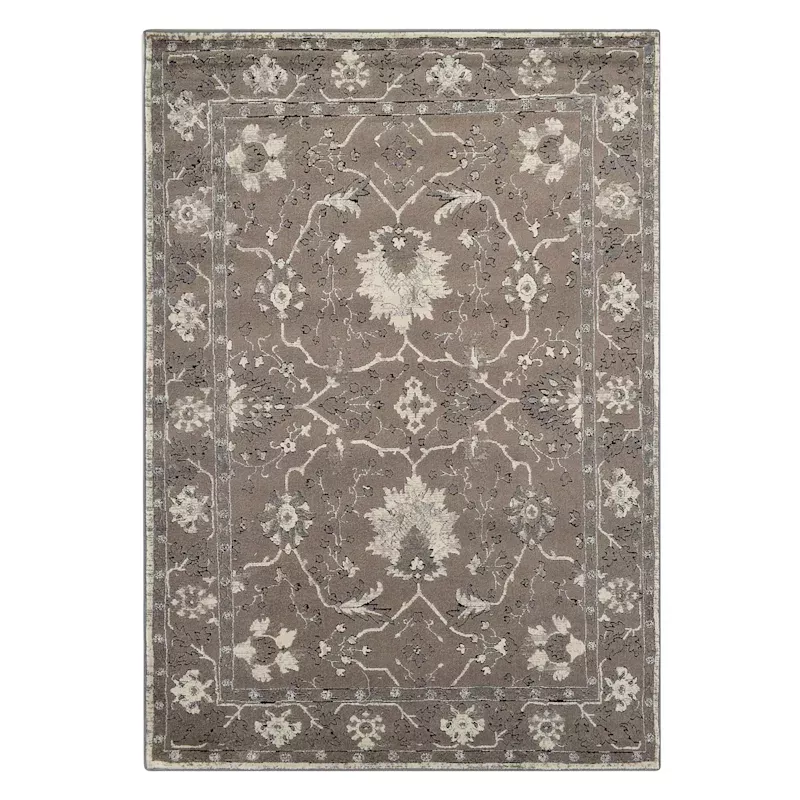 (B803) Antiqua Dark Grey Floral Accent Rug, 3x4
