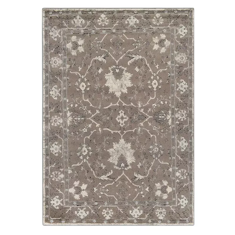 (B803) Antiqua Dark Grey Floral Runner, 2x6