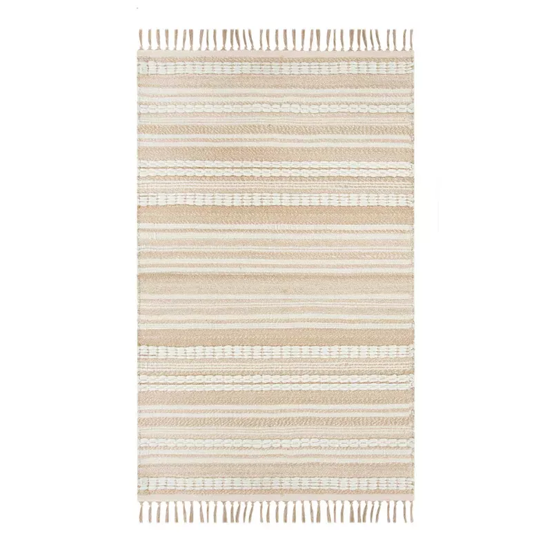 (B819) Panyer Ivory Striped Flatweave Accent Rug, 3x5