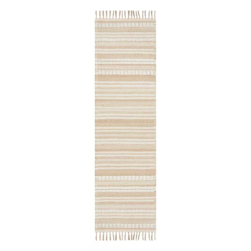 (B819) Panyer Ivory Striped Flatweave Runner, 2x7