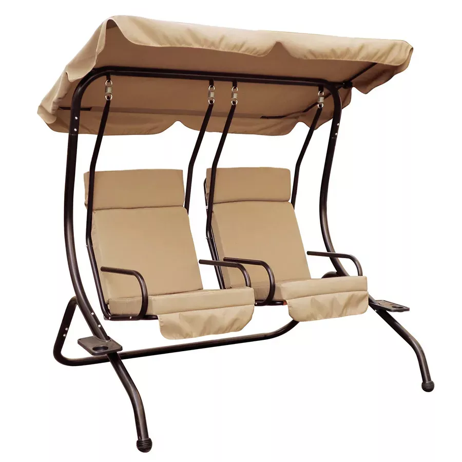 Backyard Expressions Luxury Double Swing with Top - Tan