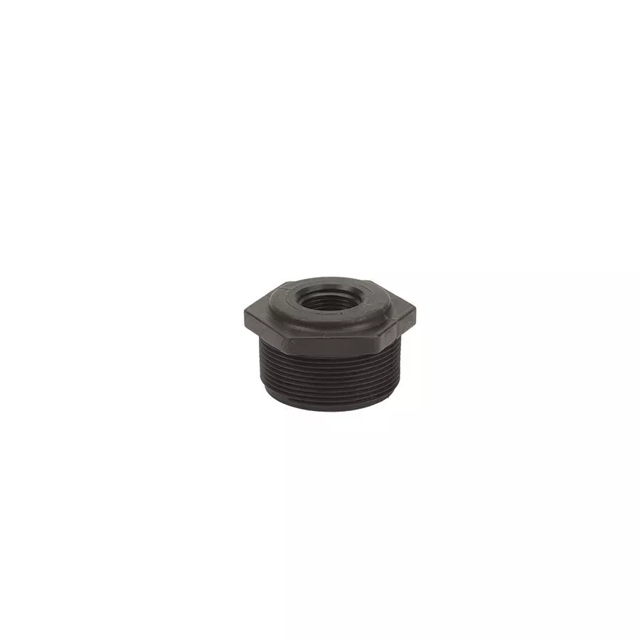 Banjo Polypropylene Pipe Fitting, Reducing Bushing, Schedule 80, 2 NPT Male x 3/4" NPT Female