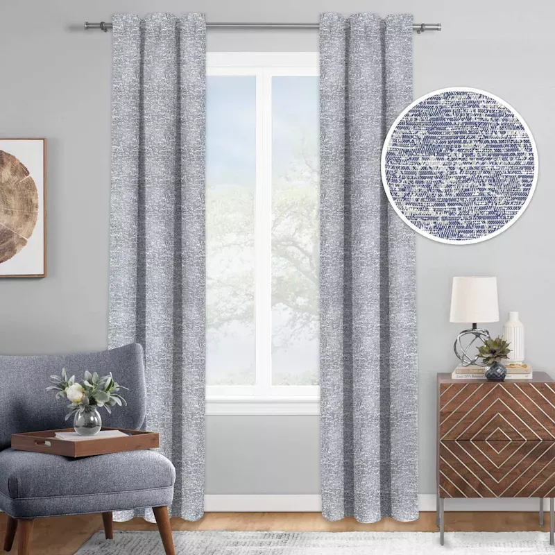 Bark Metallic Blue Light Filtering Curtain Panel, 84"
