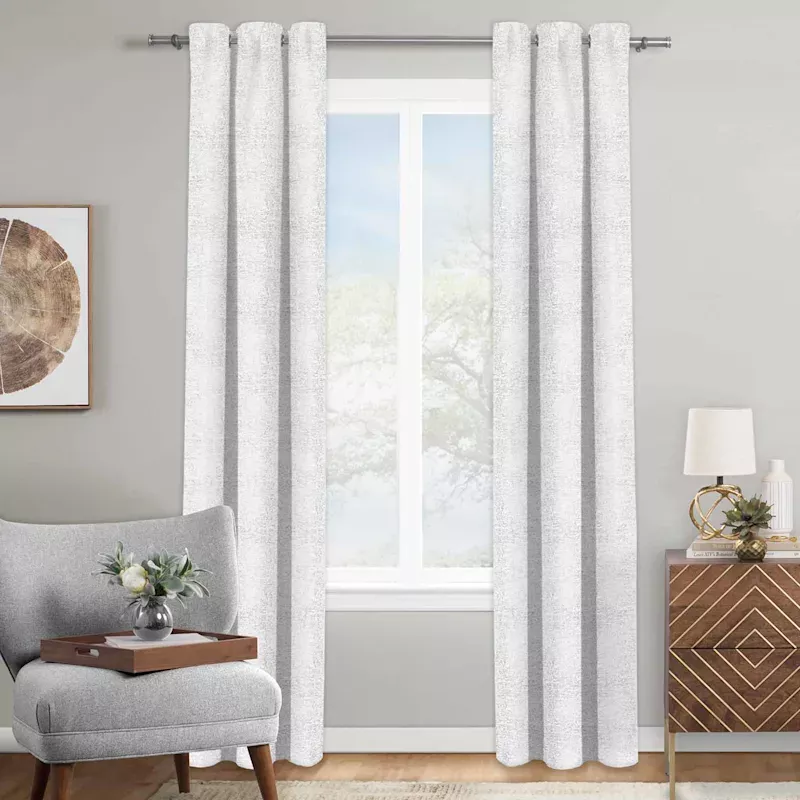 Bark Metallic White Light Filtering Curtain Panel, 84"