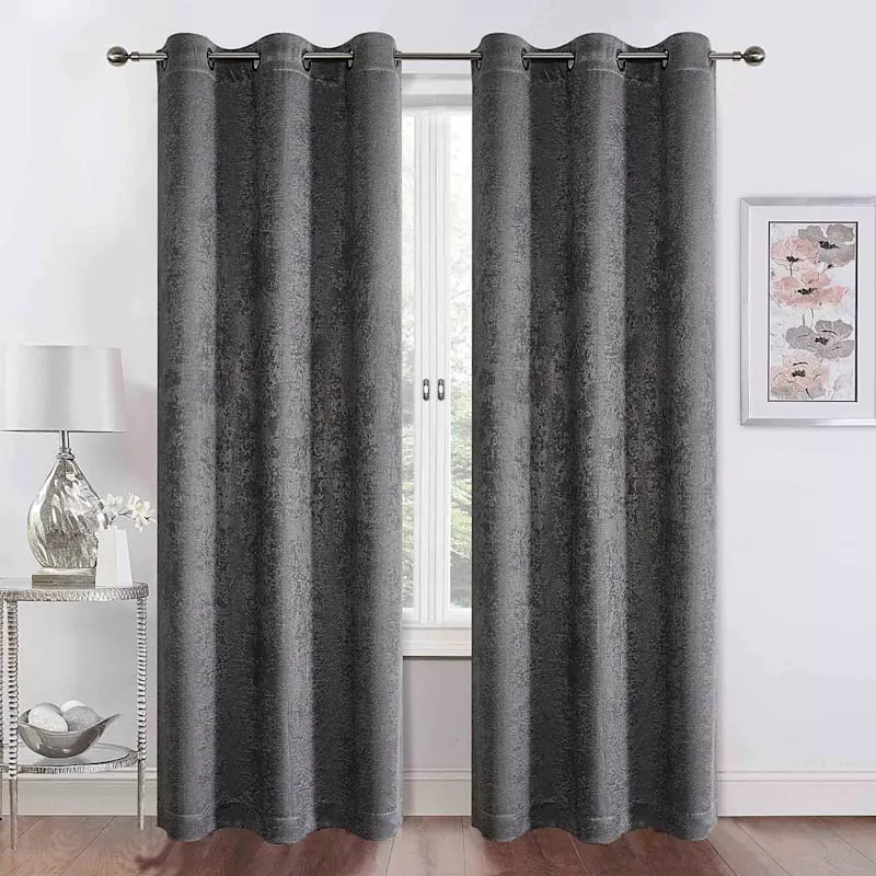 Barnes Grey Textured Grommet Curtain Panel, 84"