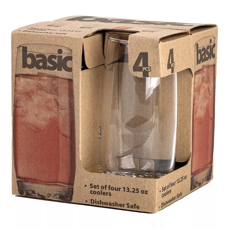 Basic Set of 4 Highball Glasses, 13oz