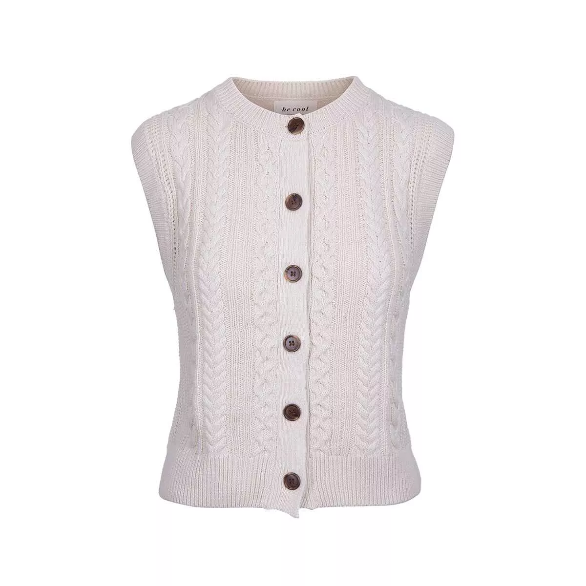 Be Cool Women's Classic Cable Knit Button Front Sweater Vest