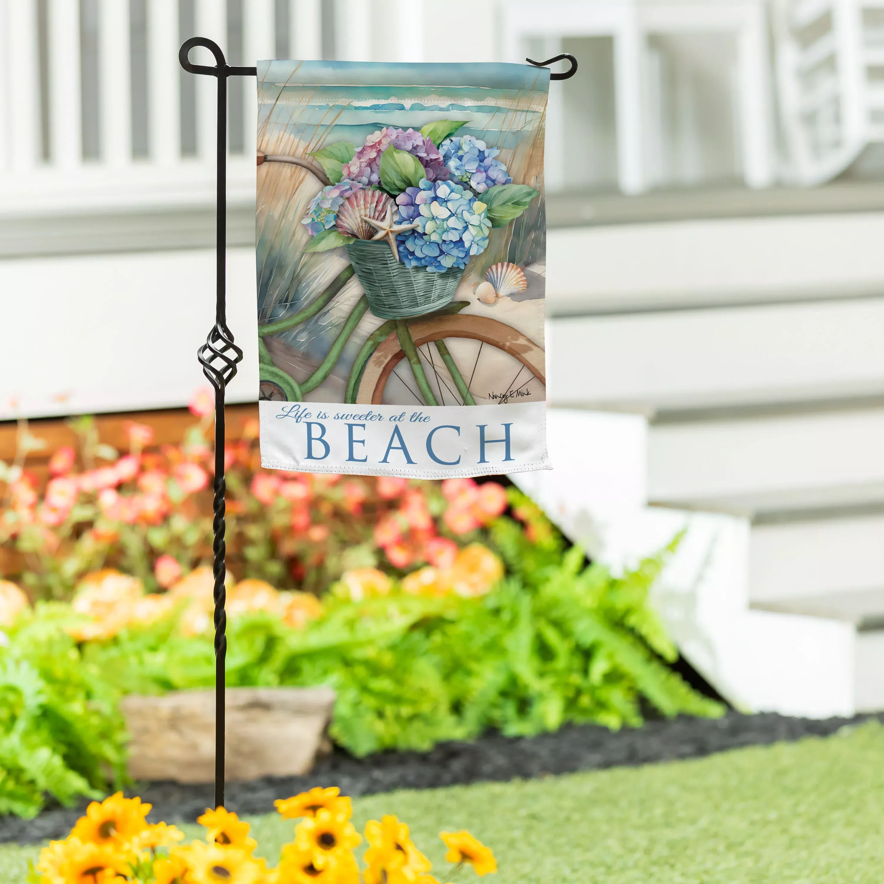 Beach Escape Hydrangea Suede Garden Flag