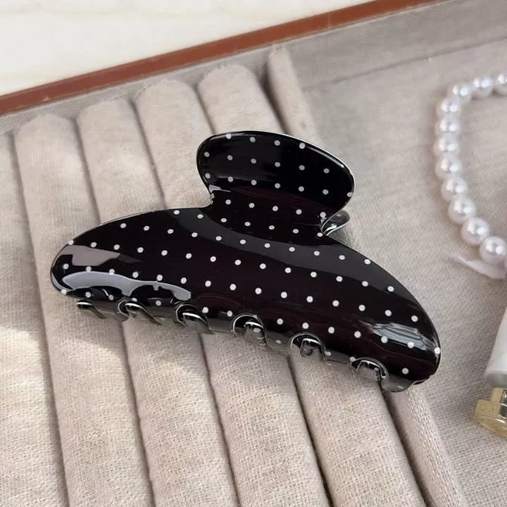 Beau - Black with White Polka Dots Claw Clip